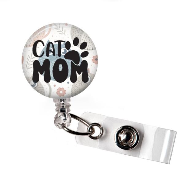 Handmade Accessories - Badge Reel Cat Lover Cat Mom Funny Retractable ID Name Holder